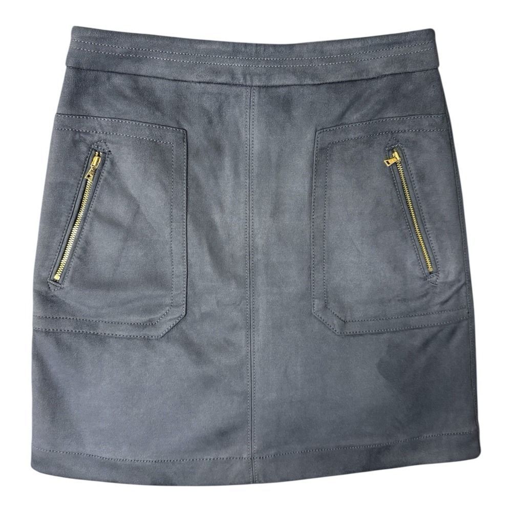 LOFT Womens Blue Faux Suede Skirt. Lined. A Line. Side Zippers. Sz 0